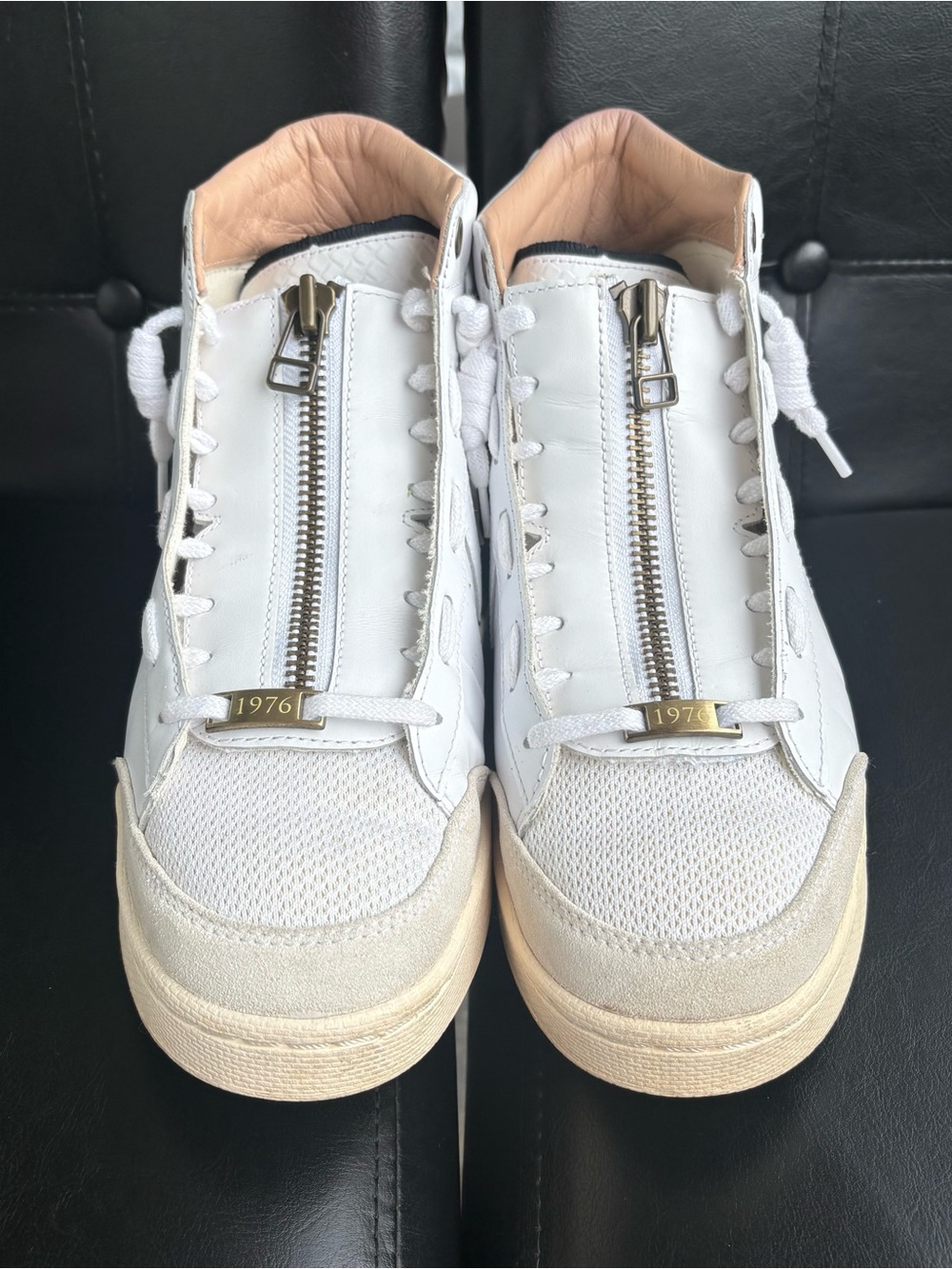 Converse unisex White Leather & Mesh Zip-Front Sneakers with Cream Sole